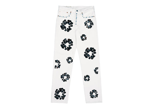 Denim Tears x Levi's 501 Cotton Rhinestone Wreath Jeans White 