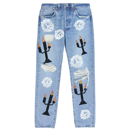 Denim Tears x Virgil Abloh "Message in a Tear" Printed Jeans Blue 