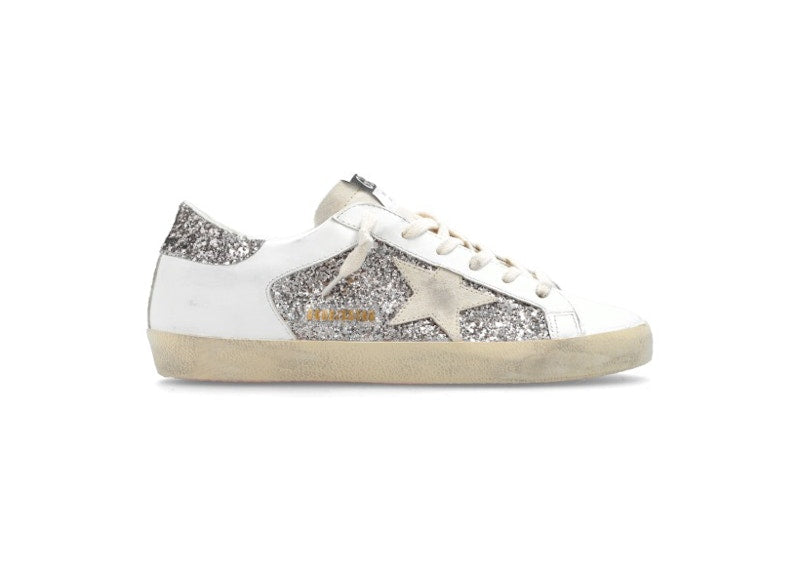 Golden Goose Super-Star White Double Silver Glitter