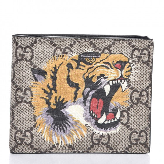 Gucci Bifold Wallet GG Supreme Tiger Beige