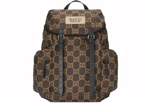 Gucci Grand sac à dos en polyester GG Ébène/Beige