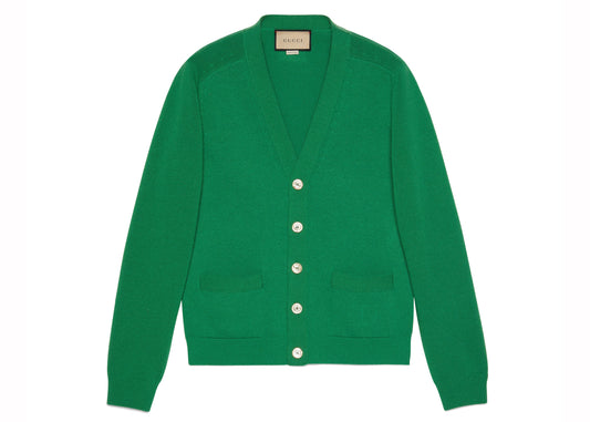 Gucci Logo Patch Button Fastening Cardigan Green