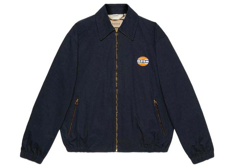Gucci Logo Patch Zip Up Jacket Navy