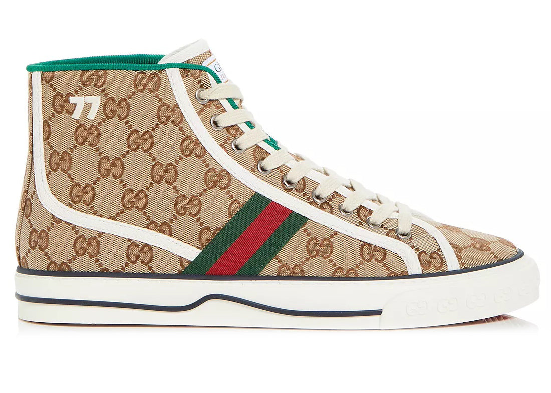 Gucci Tennis 1977 Canvas High Top Beige GG Print 