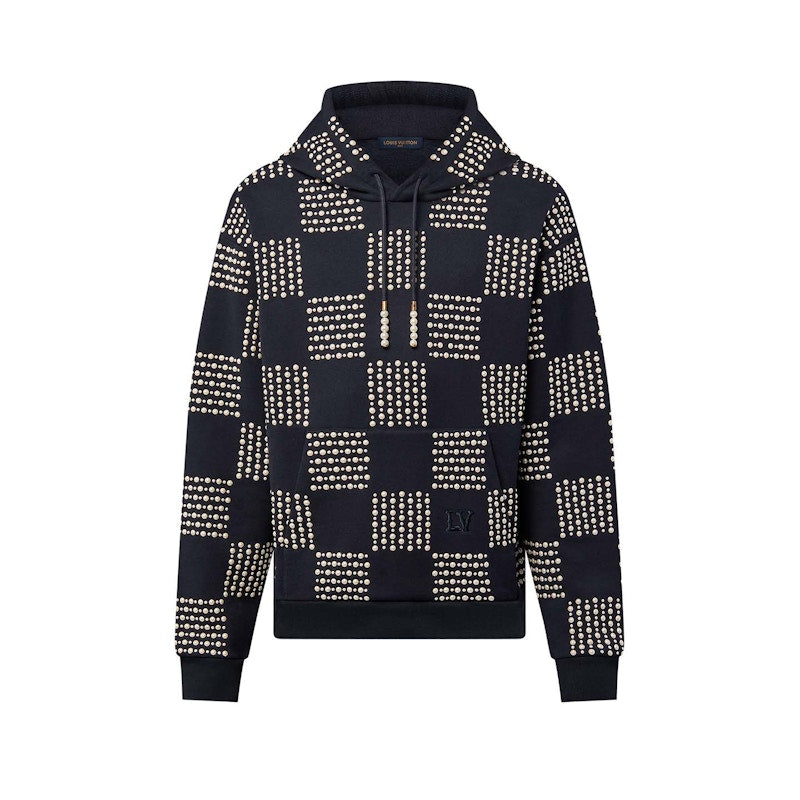 Louis Vuitton Cotton Hoodie with Pearl Damier Embroidery Dark Night Blue