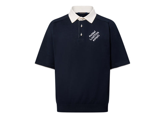 Polo Louis Vuitton brodé à manches courtes en coton mélangé Bleu Marine 