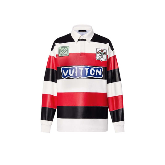 Louis Vuitton Long-Sleeved Leather Intarsia Rugby Polo Bright Red