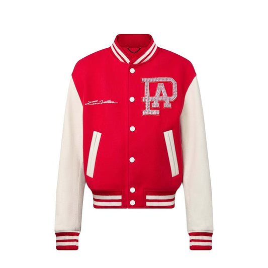 Louis Vuitton Mix Leather Varsity Blouson Jacket Bright Red