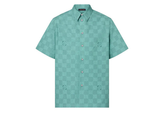 Louis Vuitton Printed Short-Sleeved Cotton Shirt Teal 