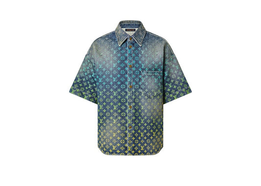 Louis Vuitton Rainbow Monogram Short-Sleeved Denim Shirt Indigo Blue