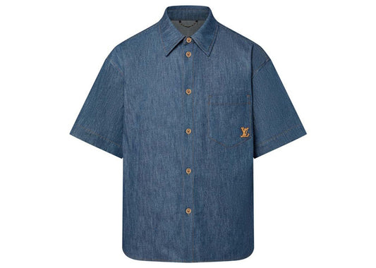 Louis Vuitton Short-Sleeved Cotton Chambray Shirt Indigo