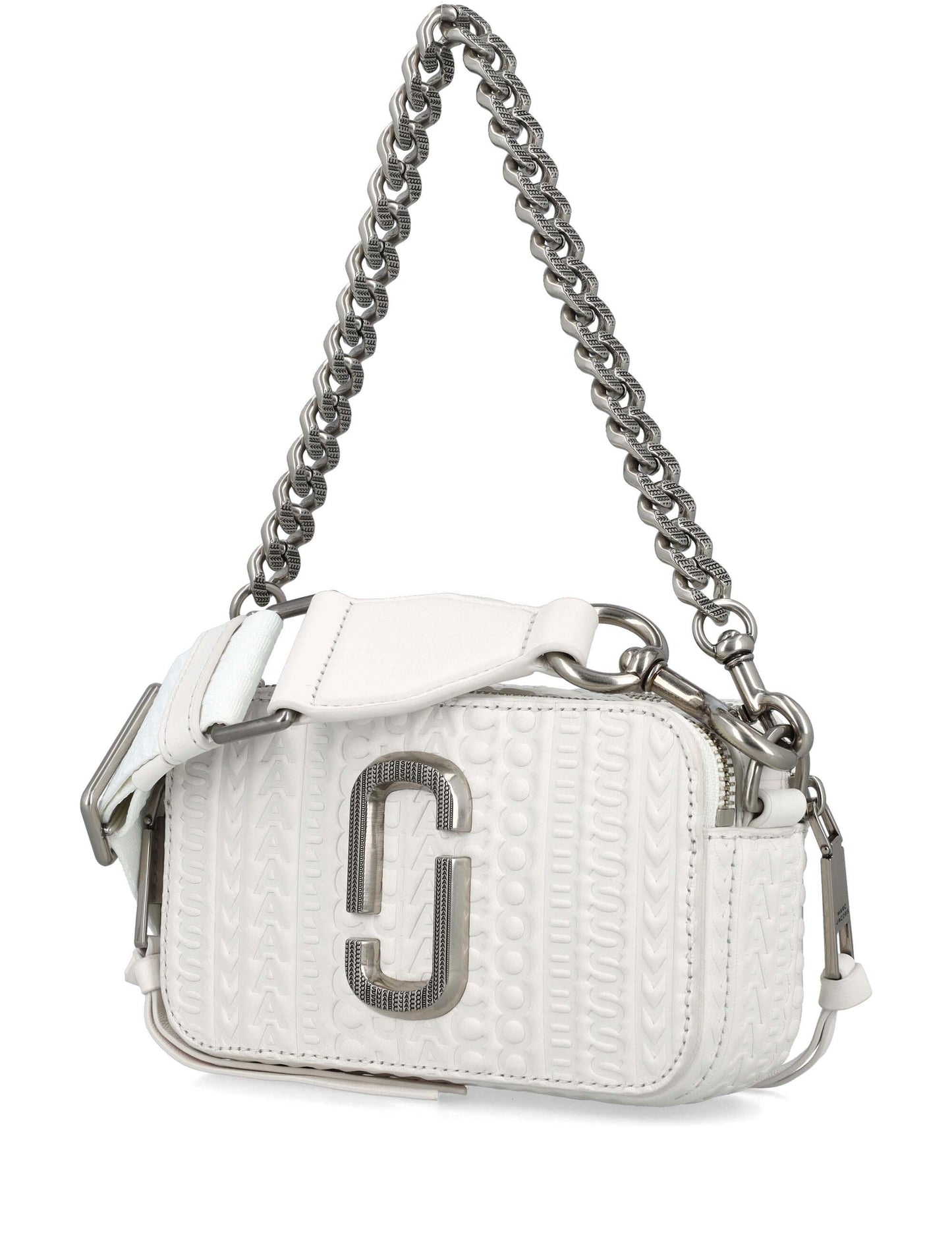 Marc Jacobs The Snapshot Logo Leather Shoulder Bag White 