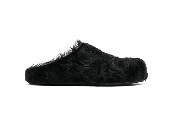 Marni Long Hair Calfskin Fussbett Sabot Mule Black (Women's)