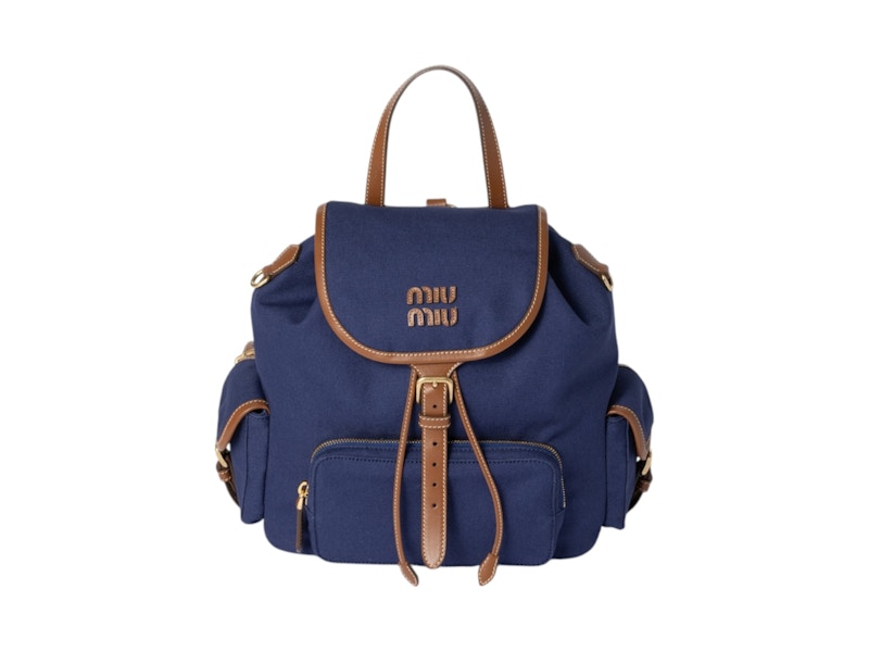Miu Miu Canvas Backpack Cornflower Blue/Brandy