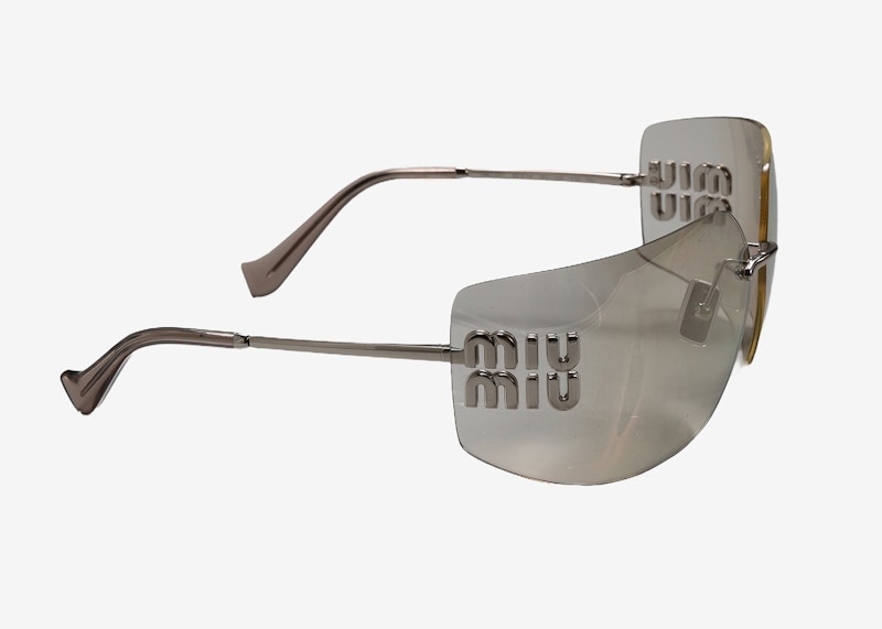 Miu Miu Irregular Sunglasses Silver/Ivory
