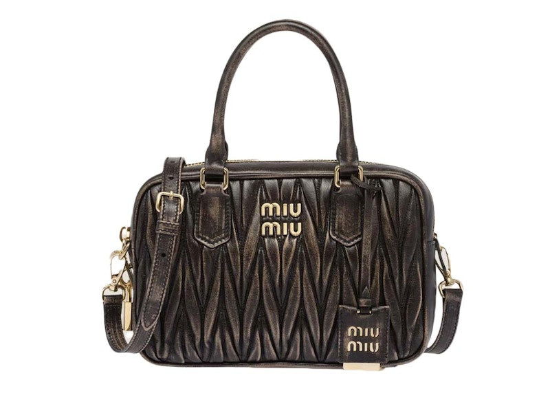Miu Miu Matelassé Nappa Leather Top Handle Sand/Coffee