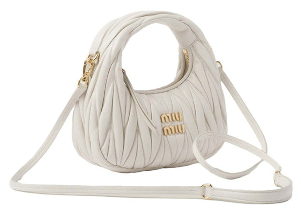 Miu Miu Wander Matelasse Nappa Leather Hobo Mini-Bag White