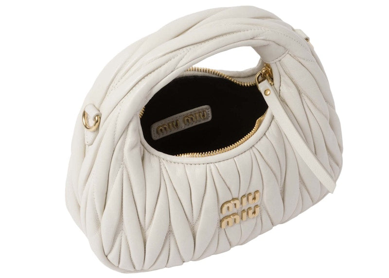 Miu Miu Wander Matelasse Nappa Leather Hobo Mini-Bag White