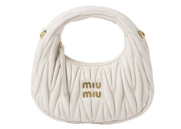 Miu Miu Wander Matelasse Nappa Leather Hobo Mini-Bag White