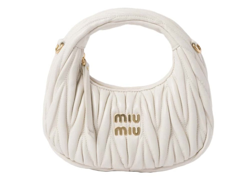 Miu Miu Wander Matelasse Nappa Leather Hobo Mini-Bag White