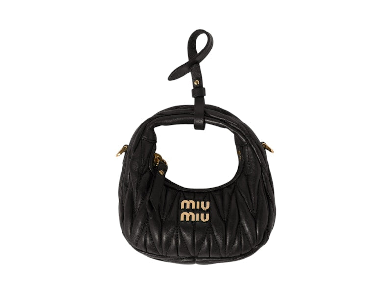 Miu Miu Wander Matelasse Nappa Leather Micro Hobo Bag Black