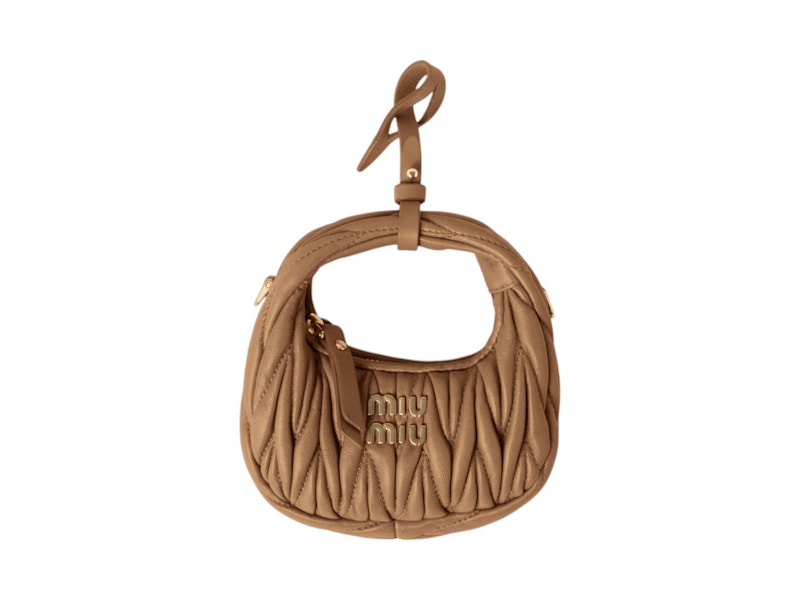 Miu Miu Wander Matelasse Nappa Leather Micro Hobo Bag Caramel