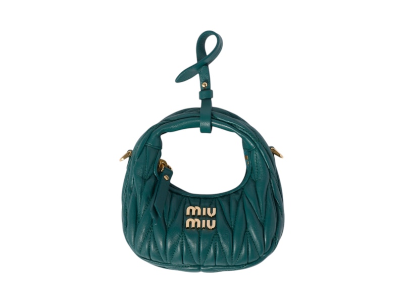 Miu Miu Wander Matelasse Nappa Leather Micro Hobo Bag Lagoon Blue