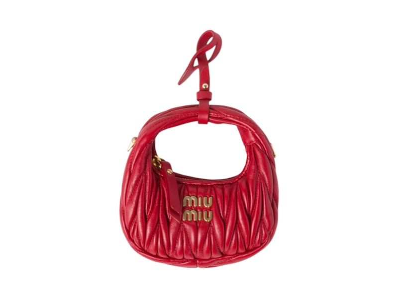 Miu Miu Wander Matelasse Nappa Leather Micro Hobo Bag Red