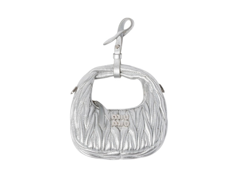 Miu Miu Wander Matelasse Nappa Leather Micro Hobo Bag Silver