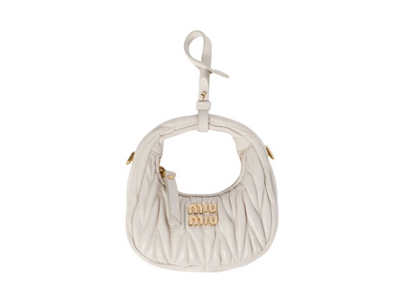 Miu Miu Wander Matelasse Nappa Leather Micro Hobo Bag White