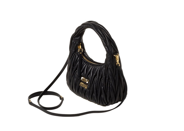Miu Miu Wander Matelasse Nappa Leather Mini Hobo Bag Black