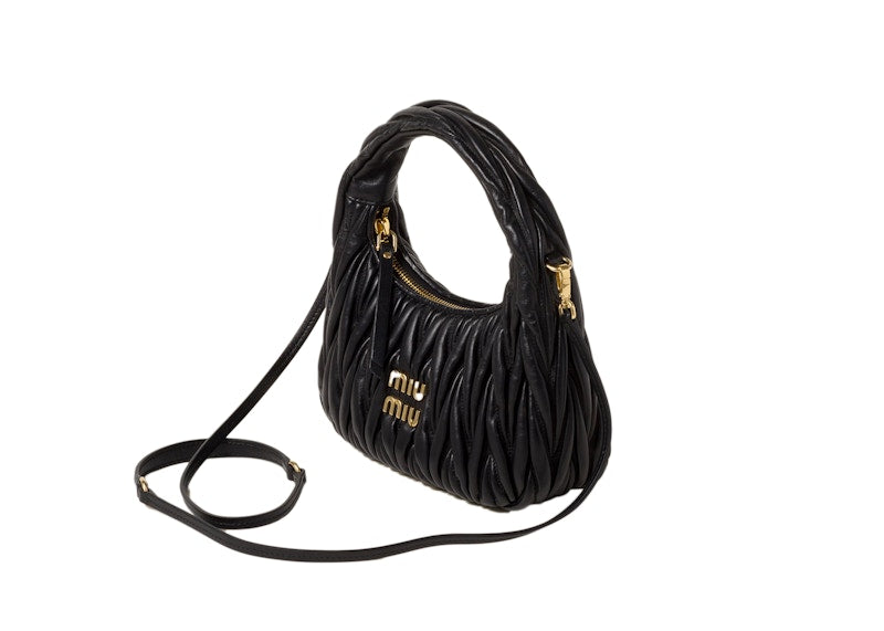 Miu Miu Wander Matelasse Nappa Leather Mini Hobo Bag Black