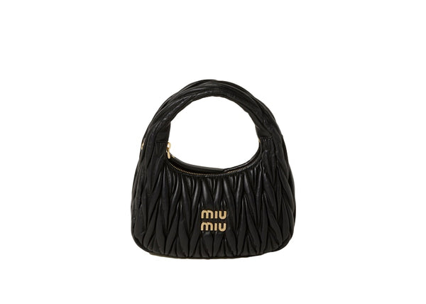 Miu Miu Wander Matelasse Nappa Leather Mini Hobo Bag Black