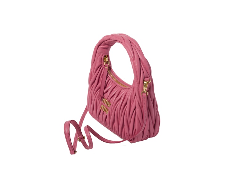 Miu Miu Wander Matelasse Nappa Leather Mini Hobo Bag Pink
