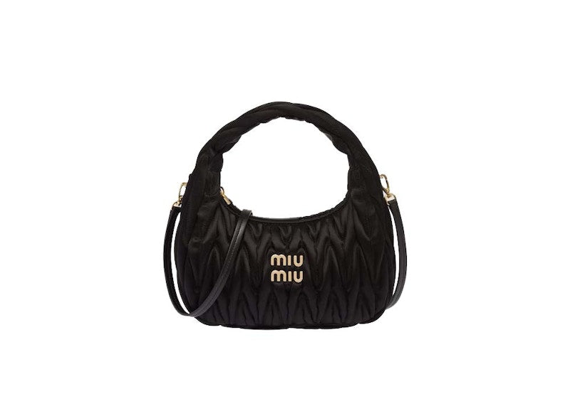 Miu Miu Wander Matelasse Satin Mini Hobo Bag Black