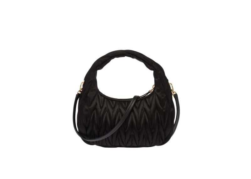 Miu Miu Wander Matelasse Satin Mini Hobo Bag Black