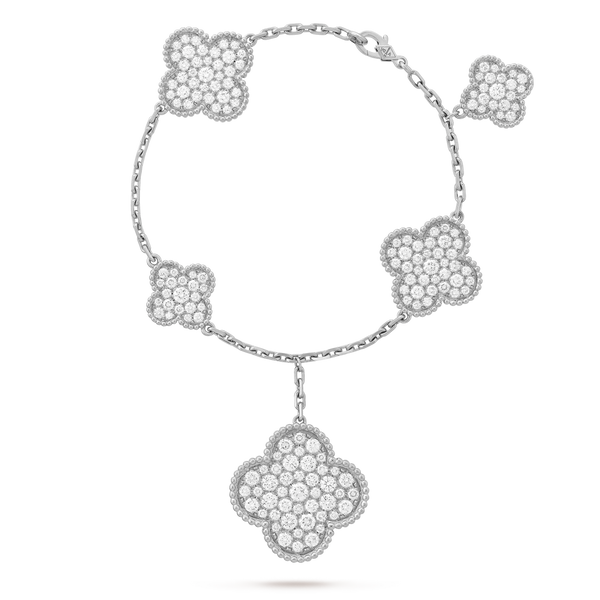 Magic Alhambra bracelet, 5 motifs 18K white gold, Diamond