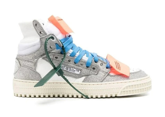 OFF-WHITE 3.0 Off Court High-Top Sneakers White Silver Glitter 