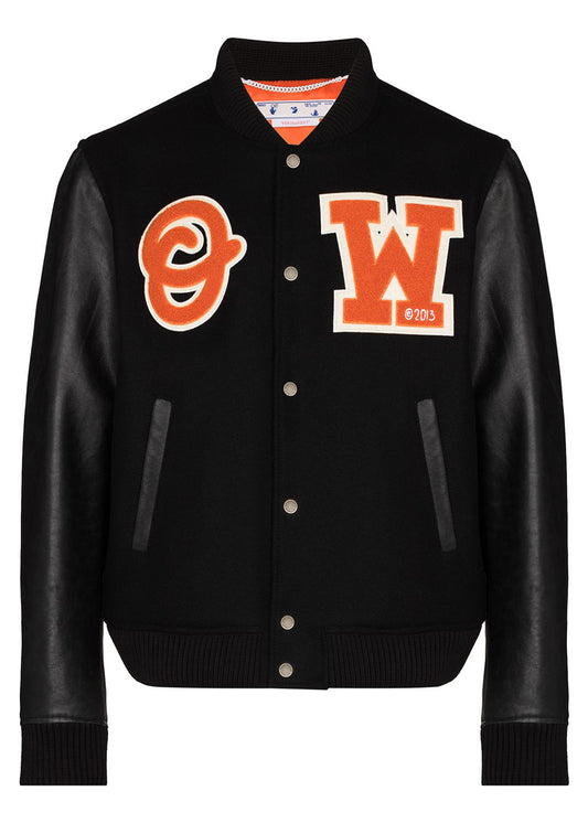 OFF-WHITE Veste Varsity avec Patch Logo Noir/Orange 