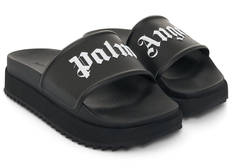 Palm Angels Logo Platform Slides Black White