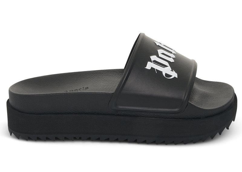Palm Angels Logo Platform Slides Black White