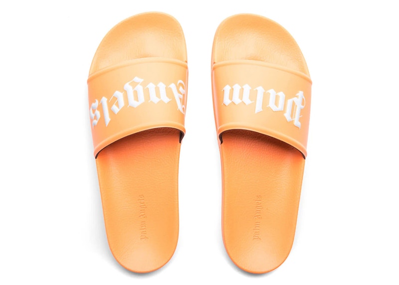 Palm Angels Logo Pool Slides Orange White