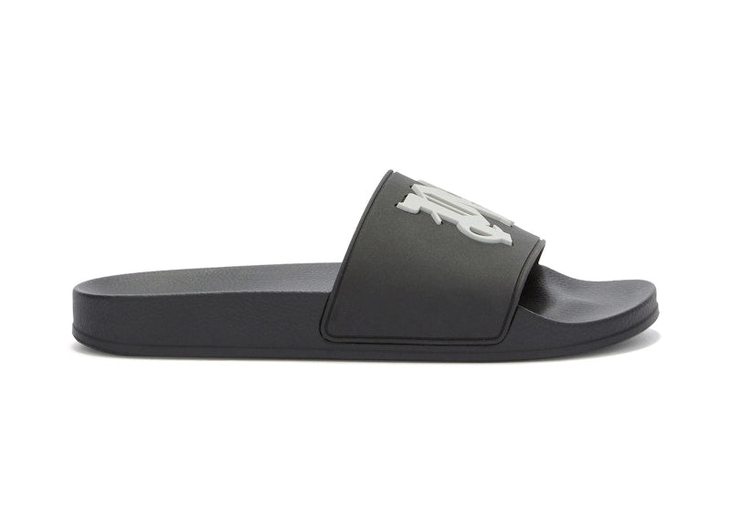 Palm Angels PA Monogram Pool Slides Black Light Grey