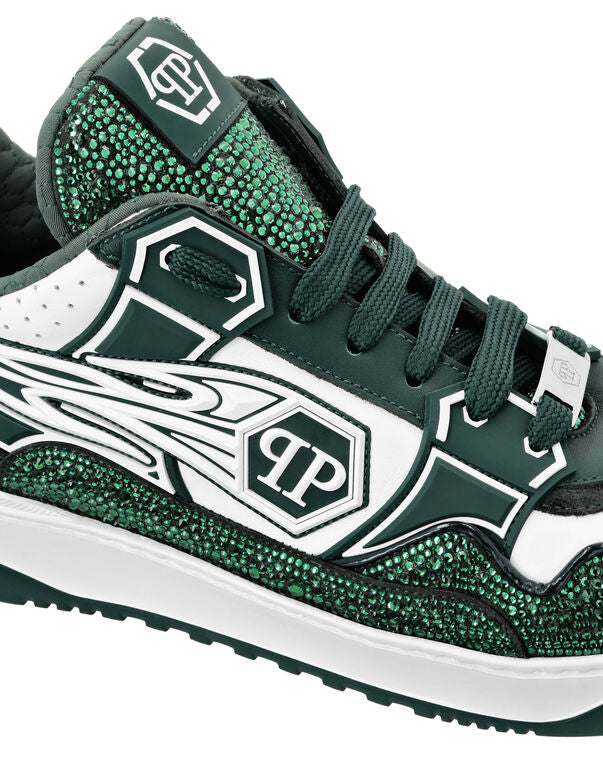 Philipp Plein Leather Low-Top Sneakers Moon Walker White/Green