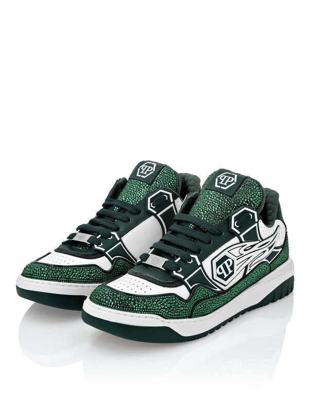 Philipp Plein Leather Low-Top Sneakers Moon Walker White/Green