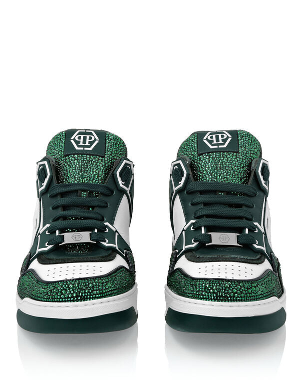 Philipp Plein Leather Low-Top Sneakers Moon Walker White/Green