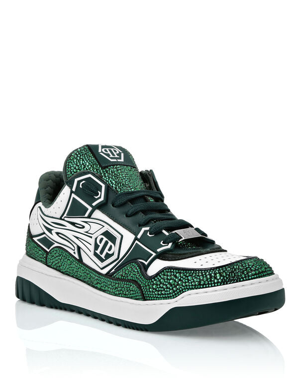Philipp Plein Leather Low-Top Sneakers Moon Walker White/Green