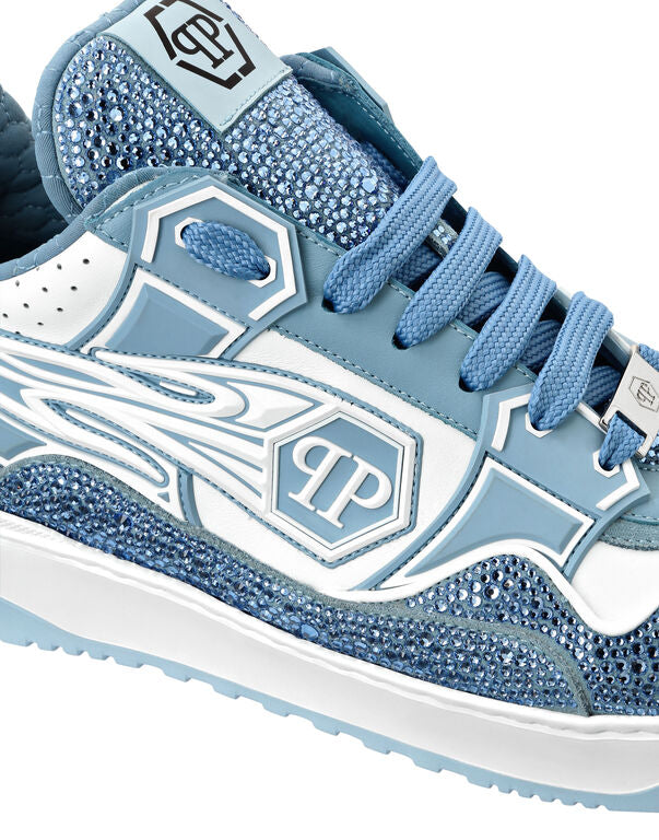 Philipp Plein Leather Low-Top Sneakers Moon Walker white / light blue