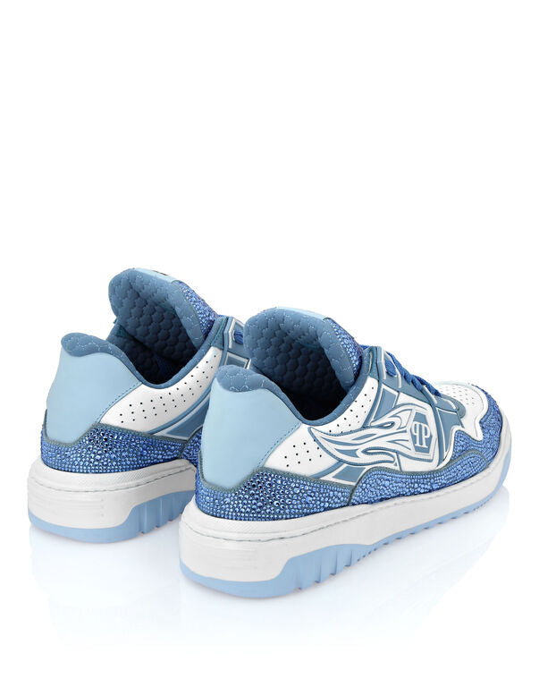 Philipp Plein Leather Low-Top Sneakers Moon Walker white / light blue