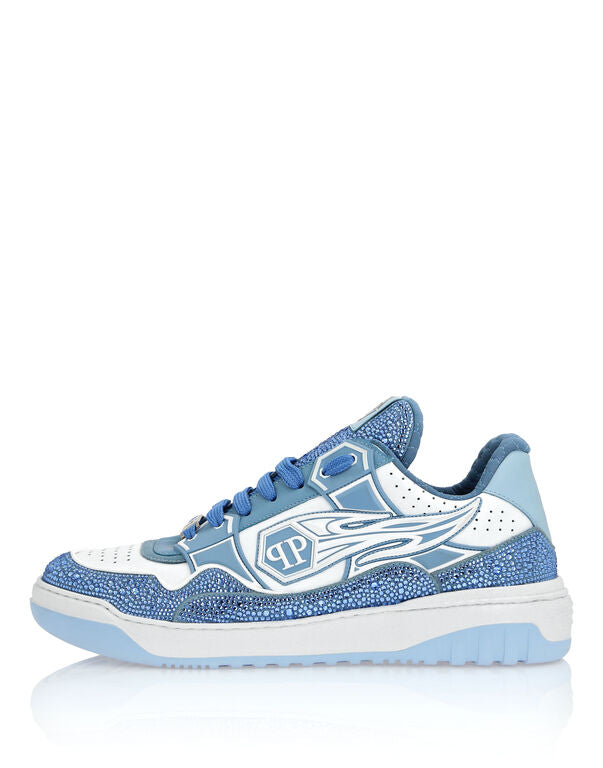 Philipp Plein Leather Low-Top Sneakers Moon Walker white / light blue